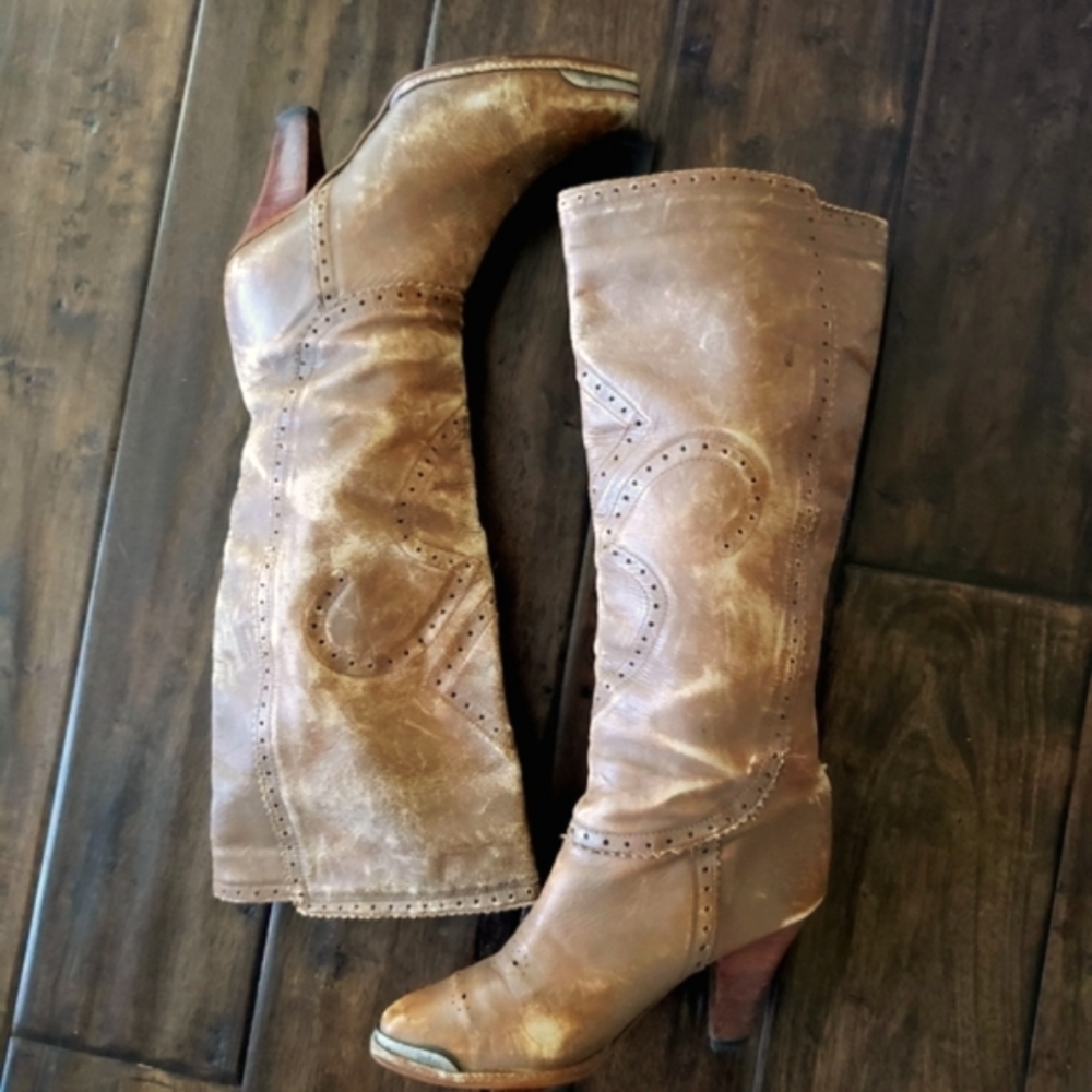 Vintage 80s distressed leather Zodiac knee high boots
